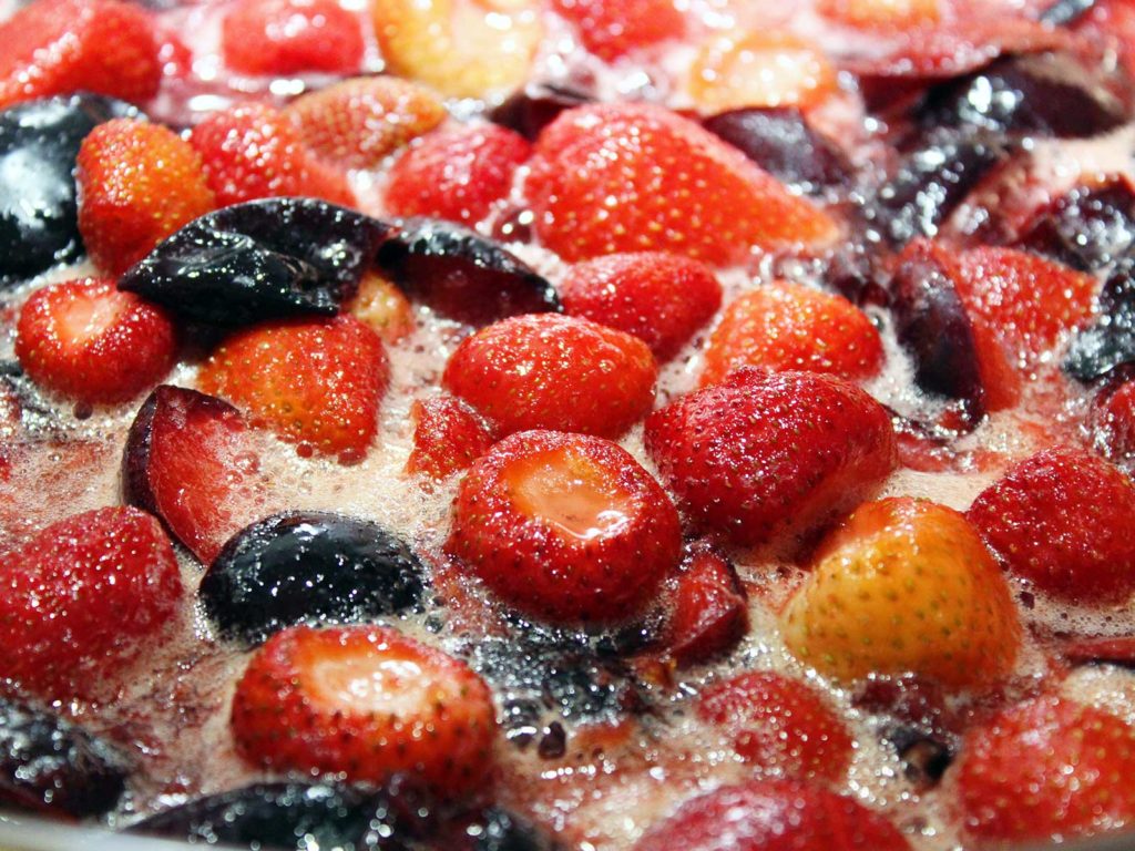 StrawberryPluot Jam Copper Pan Jams